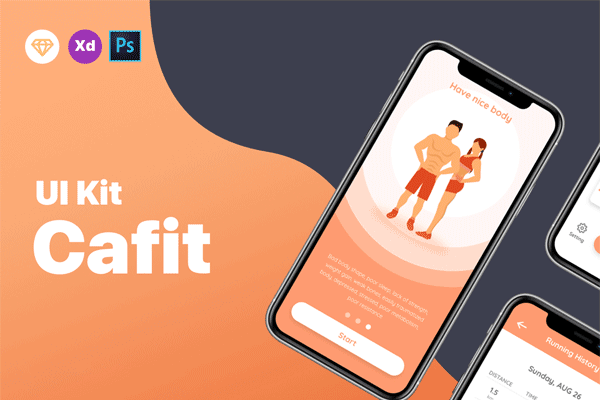 蚂蚁素材下午茶：精美的插画运动健身主题的APP UI KIT [Sketch,XD,PSD]