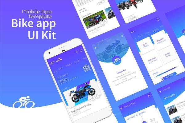 蚂蚁素材下午茶：自行车运动项目的精致 APP UI KIT 套装文件[XD,PSD]