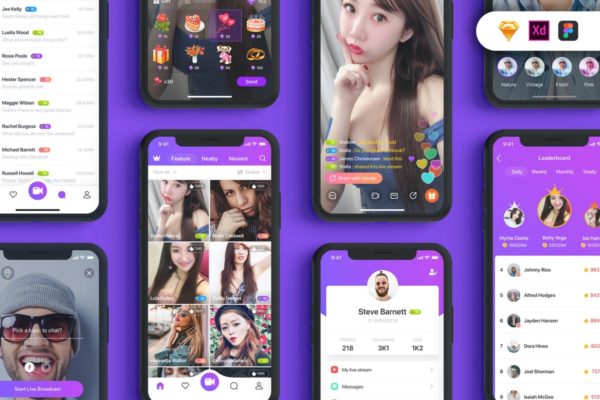 视频社交软件 APP Ui Kits素材套件 TOMO Video Streaming UI Kit