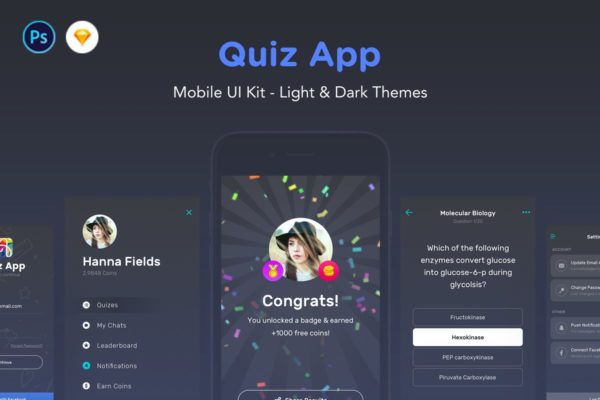 创意网赚返利积分类型 APP Ui Kits素材套件 Quiz App
