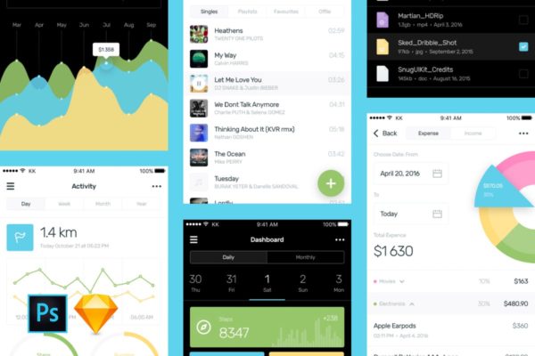 数据信息统计分析类应用设计Ui Kits素材套件 Sked Mobile UI Kit