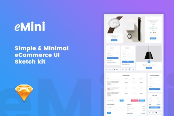 极简主义电子商务APP Ui Kits素材套件 eMini – Mini eCommerce UI Sketch kit