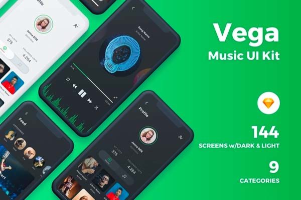蚂蚁素材下午茶：高品质 iOS 音乐媒体播放 APP UI KIT 套装文件 [Sketch]