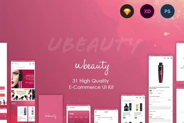 第一素材下午茶：美容护肤品美妆电商相关的APP UI KIT套装[Sketch,XD,PSD,Fig]