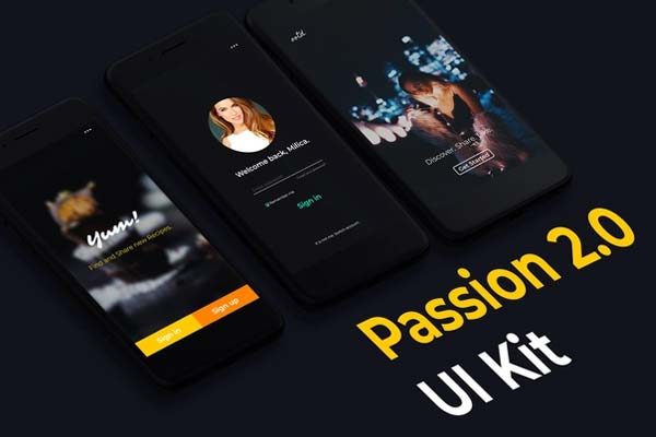 蚂蚁素材下午茶：深色酷炫的社交应用APP UI KIT套装文件 [XD]