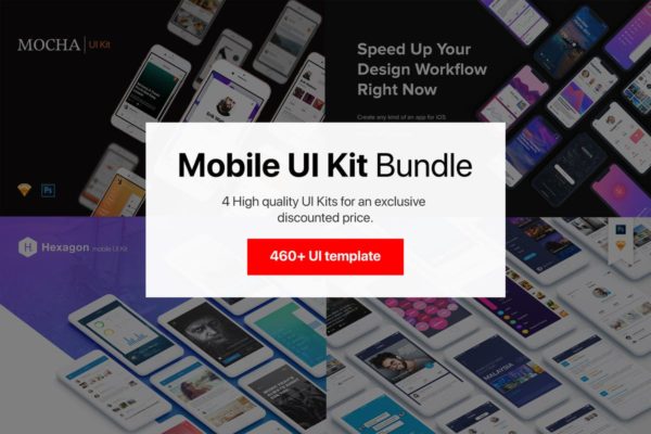 460+手机应用APP Ui Kits素材套件[4合1] Bundle Mobile UI Kit