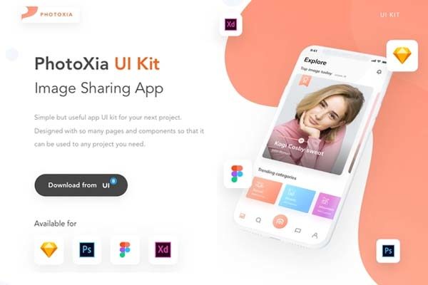 蚂蚁素材下午茶：多功能图片分享社区 APP UI KIT [Sketch,PSD,fig,XD]