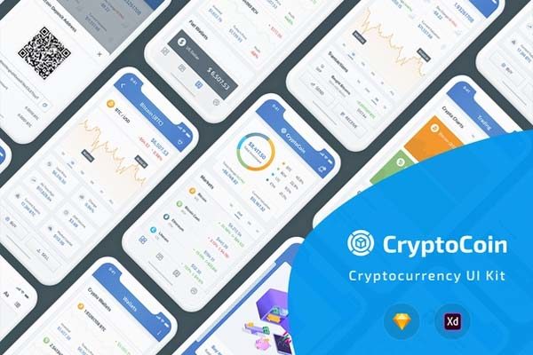 蚂蚁素材下午茶：区块链加密数字货币相关功能APP UI KIT [Sketch,XD]