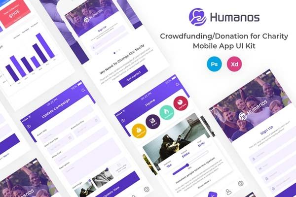 蚂蚁素材下午茶：慈善机构众筹/捐赠移动App UI Kit套装 [PSD,Fig]