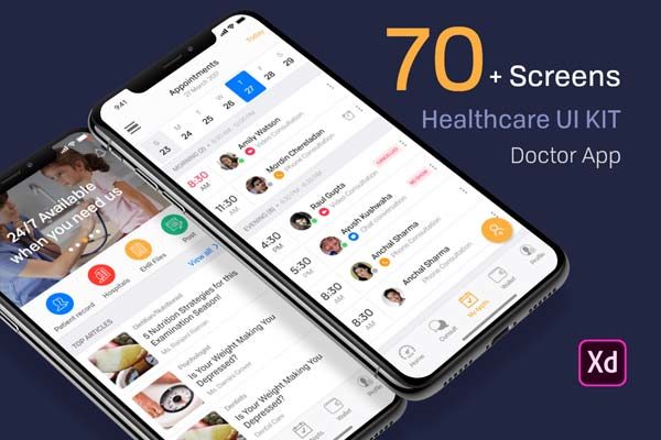 第一素材下午茶：专业健康医疗护理相关的APP UI KIT [XD]