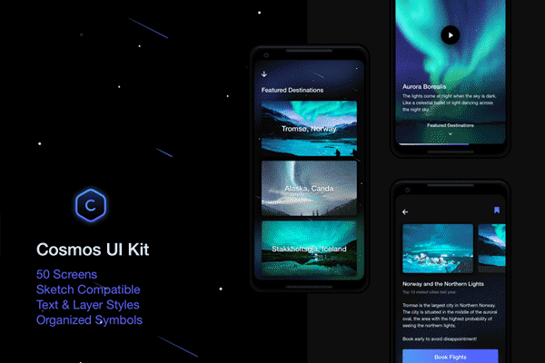 第一素材下午茶：高端探险旅行机票预订类多功能 APP UI KIT 模板文件 [Sketch]
