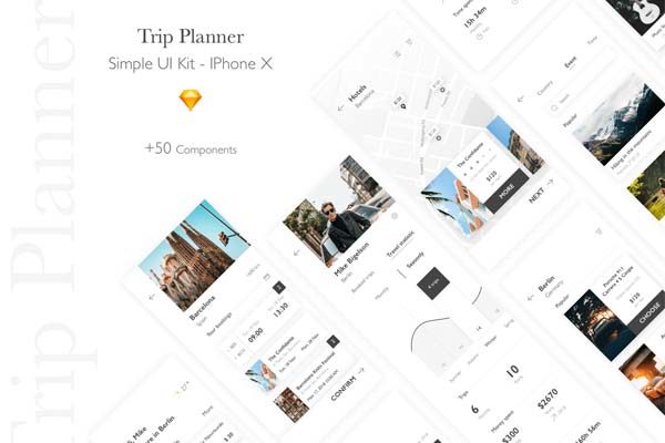 第一素材下午茶：极简主义旅行计划APP UI KIT套装模板文件 [Sketch,iPhone X]