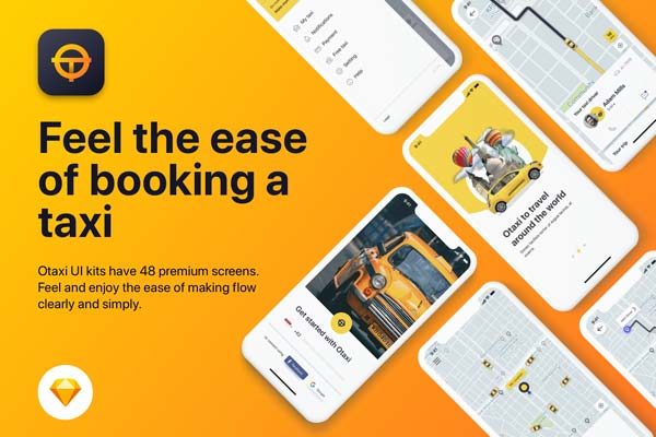 蚂蚁素材下午茶：的士专车预订 APP UI KIT 模板套装文件 [Sketch]