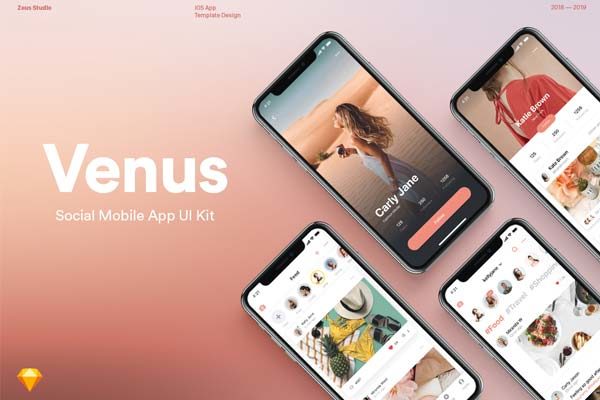 蚂蚁素材下午茶：时尚美丽漂亮的社交平台 APP UI KIT 模板套装文件 [Sketch]