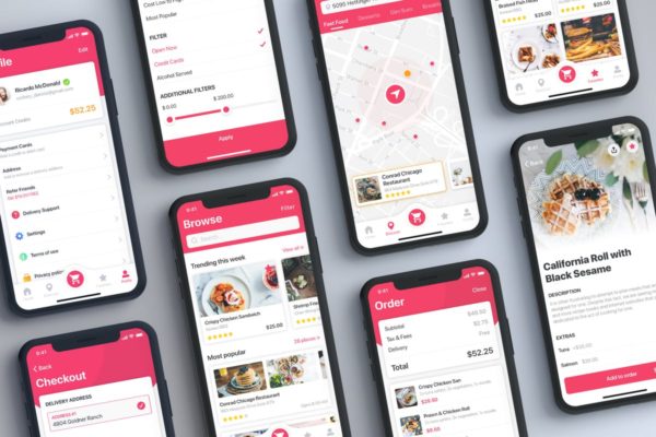 类大众点评美食类APP Ui Kits素材套件UI模板 Foody – Food App UI Kit