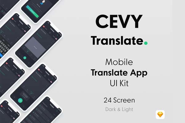 第一素材下午茶：极简主义风格的翻译工具 APP UI KIT 模板文件 [Sketch,夜间模式]