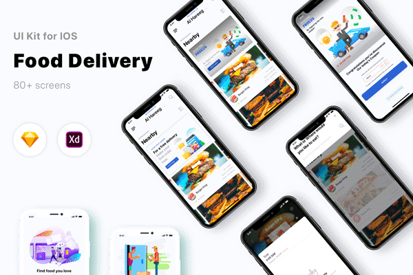 蚂蚁素材下午茶：多功能美食点餐外卖快递多功能APP UI KIT模板文件 [Sketch]