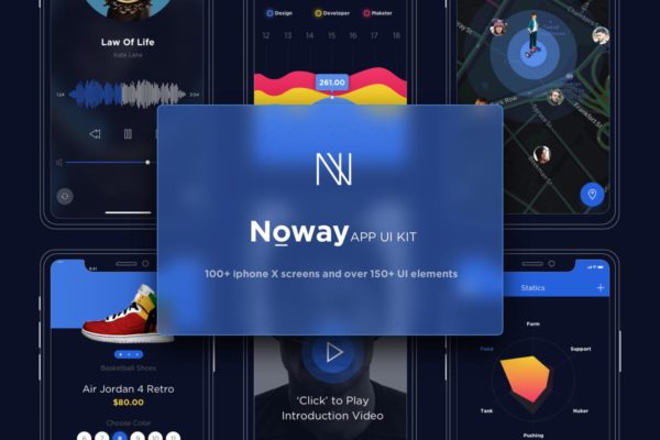 刘海屏创意手机APP应用Ui Kits素材套件[Sketch & Adobe XD ] Noway Mobile App UI Kit