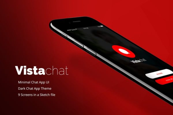 极简主义风格即时聊天APP应用Ui Kits素材套件[Sketch] Vistachat Dark App UI sketch file