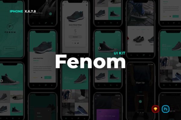 鞋包潮牌电商手机APP应用Ui Kits素材套件[Sketch&PSD] Fenom Creative Shopping App UI Kit