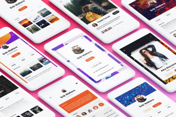 社交应用个人信息管理APP界面设计模板素材 Profile Mobile App UI Kit