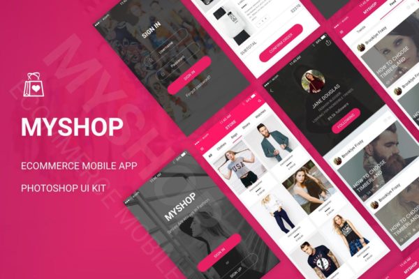 服饰鞋帽类电商APP应用Ui Kits素材套件 MyShop – Ecommerce Mobile App UI Kit