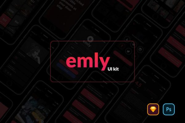 创意电商在线购物手机APP应用Ui Kits素材套件[SKETCH, PSD] Emly Creative Shopping App UI Kit