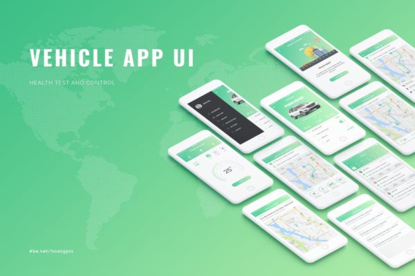车辆健康跟踪管理手机APP应用Ui Kits素材套件 Vehicle App UI concept