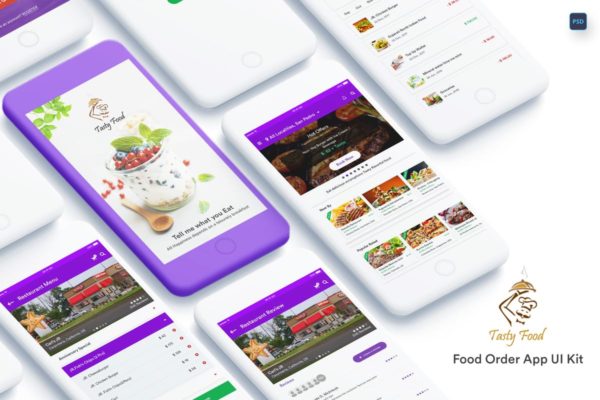 大众点评美团美食点餐手机APP应用Ui Kits素材套件 Tasty Food-Online Food Order Mobile App UI Kit