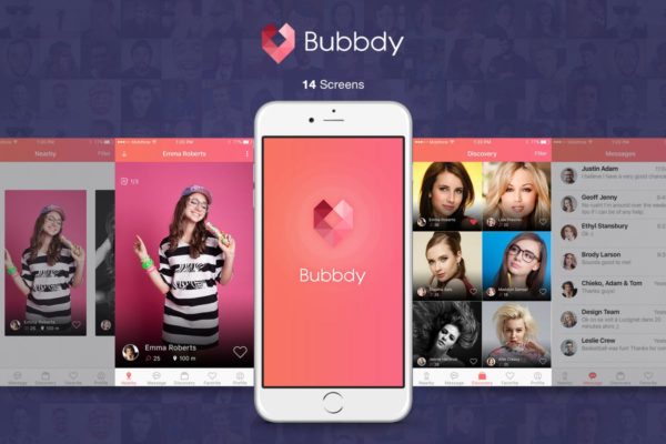 在线约会陌生交友手机APP应用Ui Kits素材套件 Bubbdy – Dating App UI Kit