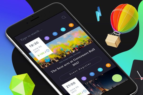 时尚社交类手机APP活动面板Ui Kits素材套件2 Event 2 Mobile Ui