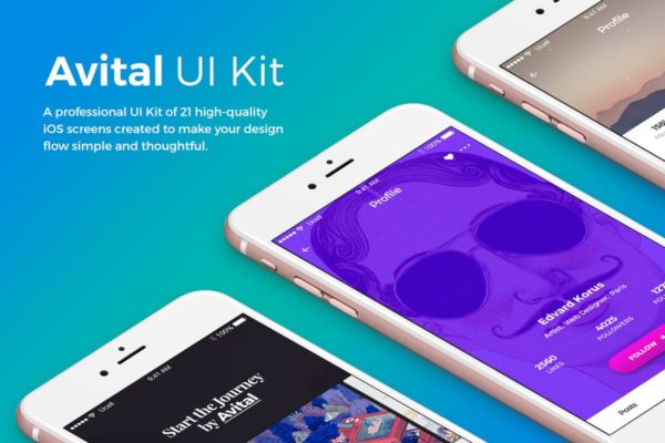现代设计师社交APP应用Ui Kits素材套件 Avital Mobile UI Kit