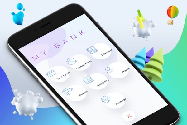 网上银行电子钱包手机APP设计Ui Kits素材套件2- M Menu Wallet 2 Mobile Ui – M