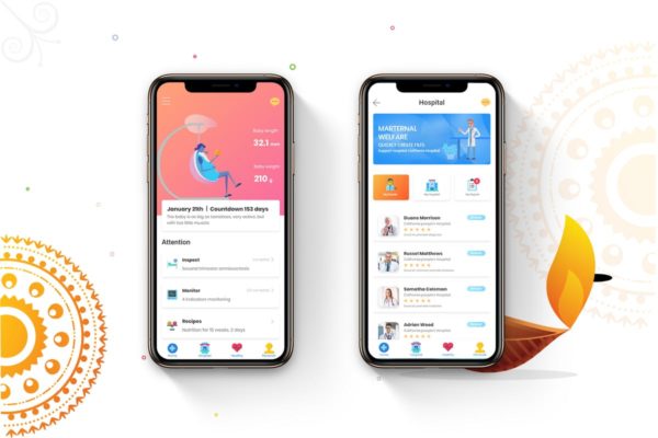 孕妇产妇保健主题APP应用Ui Kits素材套件 Maternal Health Mobile UI – H