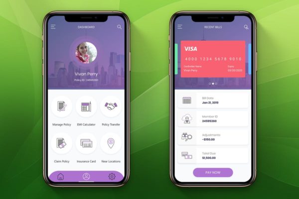 汽车保险车险类APP应用界面UI设计模板素材 Auto Insurance Mobile Ui – H