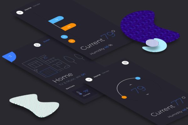智能家居APP应用状态界面UI设计模板素材 Smart Home Climate Mobile Ui v.2