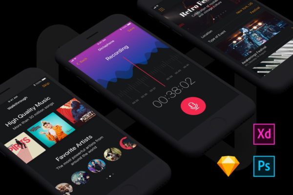 在线音乐移动用户界面Ui Kits素材套件 Musical Mobile UI Kit