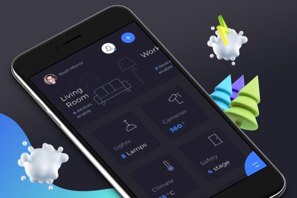 互联网智能家居移动应用界面仪表盘Ui Kits素材套件2 Smart Home Dashboard 2 Mobile Ui