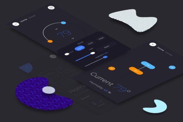 智能家居APP应用状态界面设计模板素材 Smart Home Climate 2 Mobile Ui v.2