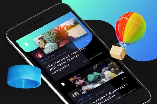 博客类移动应用APP界面UI设计模板素材 Blog 5 Mobile Ui