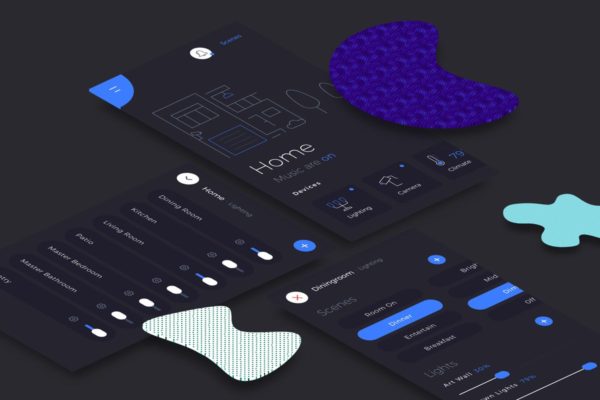 智能家居APP应用灯管控制界面UI设计模板素材 Smart Home Lighting Mobile Ui v.2