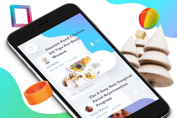 博客主题APP应用界面UI设计模板素材 Blog 7 Mobile Ui