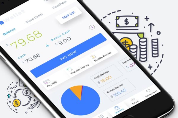 电子钱包APP应用仪表盘控制面板界面UI设计模板素材 B Wallet Dashboard 4 Mobile Ui