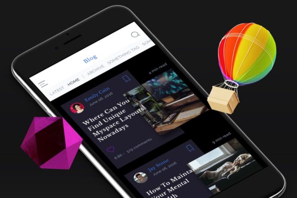 博客类APP应用界面UI设计模板素材 Blog 4 Mobile Ui