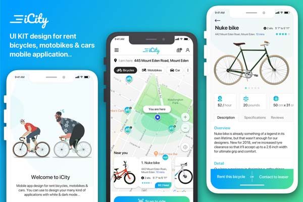 蚂蚁素材下午茶：都市骑行APP UI KIT模板套装文件 [Sketch]