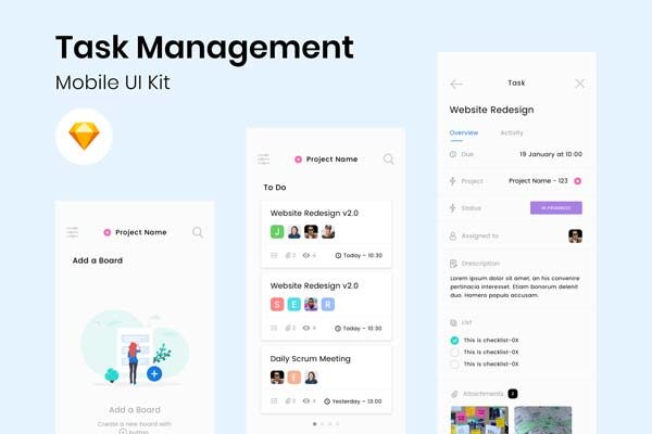第一素材下午茶：简单多功能任务管理工具APP UI KIT套装文件[Sketch]