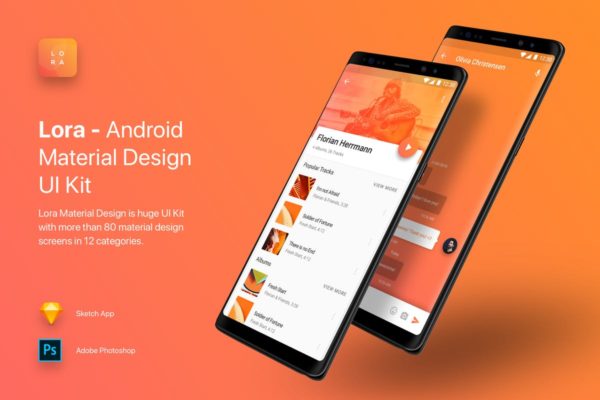 Material设计风格APP应用开发标准Ui Kits素材套件 Lora – Android Material Design UI Kit