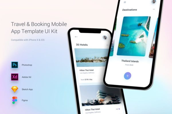 旅行&票务系统APP应用Ui Kits素材套件 Travel & Booking Mobile App Template UI Kit