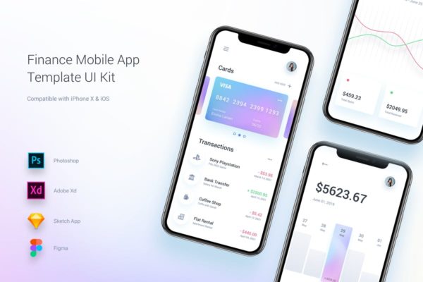 金融主题移动APP应用设计Ui Kits素材套件 Finance Mobile App Template UI Kit