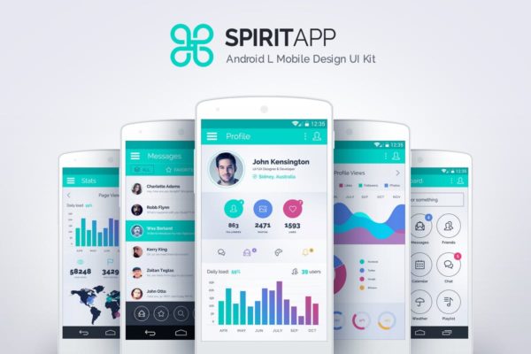 社交媒体主题基础APP应用Ui Kits素材套件 SpiritApp White – Android Mobile Design UI Kit